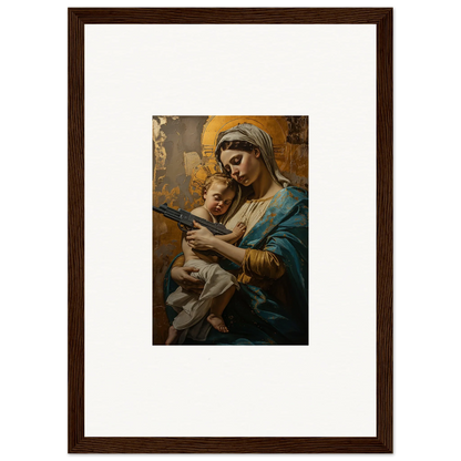 Framed painting of Madonna and Child for serene room decor and wall art