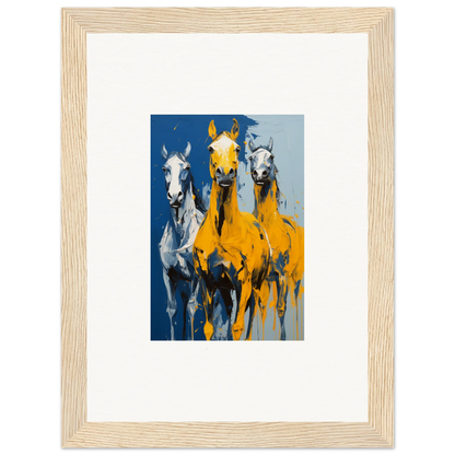 Framed wall art of three colorful horses for elegant Eleven Sunrise room decor