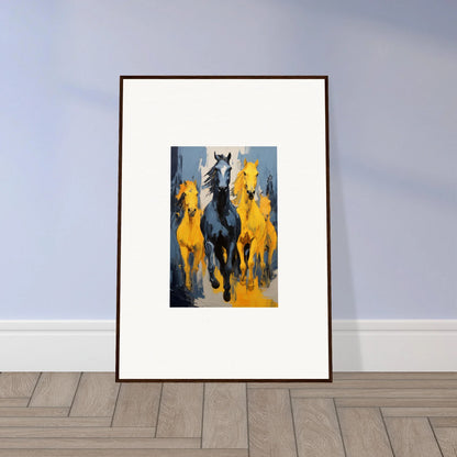 Framed wall art of three horses running, perfect for Mustsers Stampede room decor