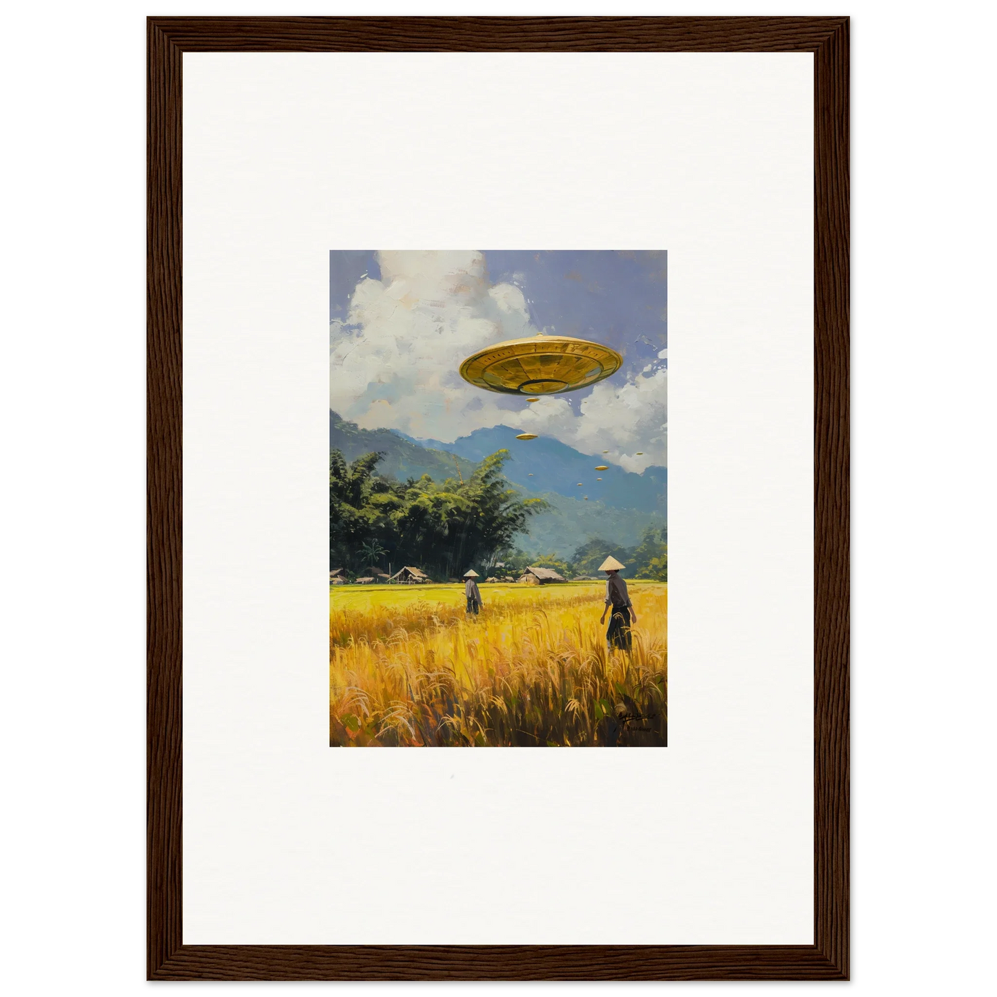 Framed wall art of a UFO over a field, perfect for Circles Kabuki room decor