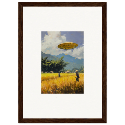 Framed wall art of a UFO over a field, perfect for Circles Kabuki room decor