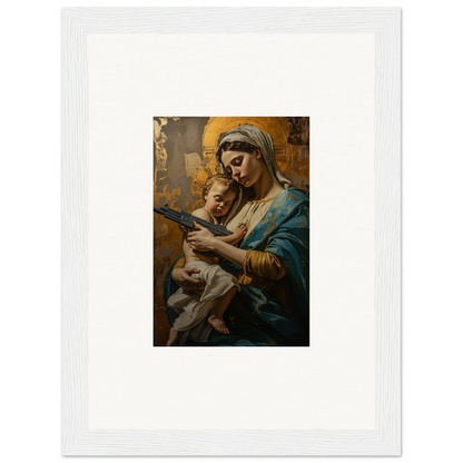 Framed wall art of a woman and baby, embodying serenity spirit for elegant room decor