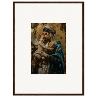 Framed wall art of woman with baby in classical style, perfect for room decor and metallic lullabies