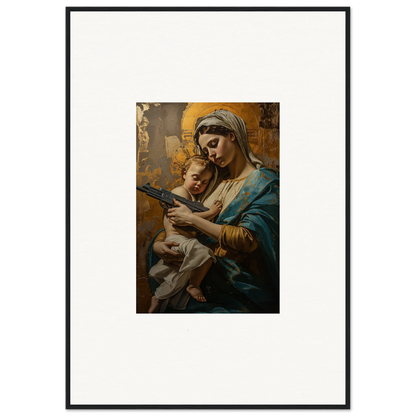 Framed wall art of a woman holding a baby, embodying serenity spirit for room decor