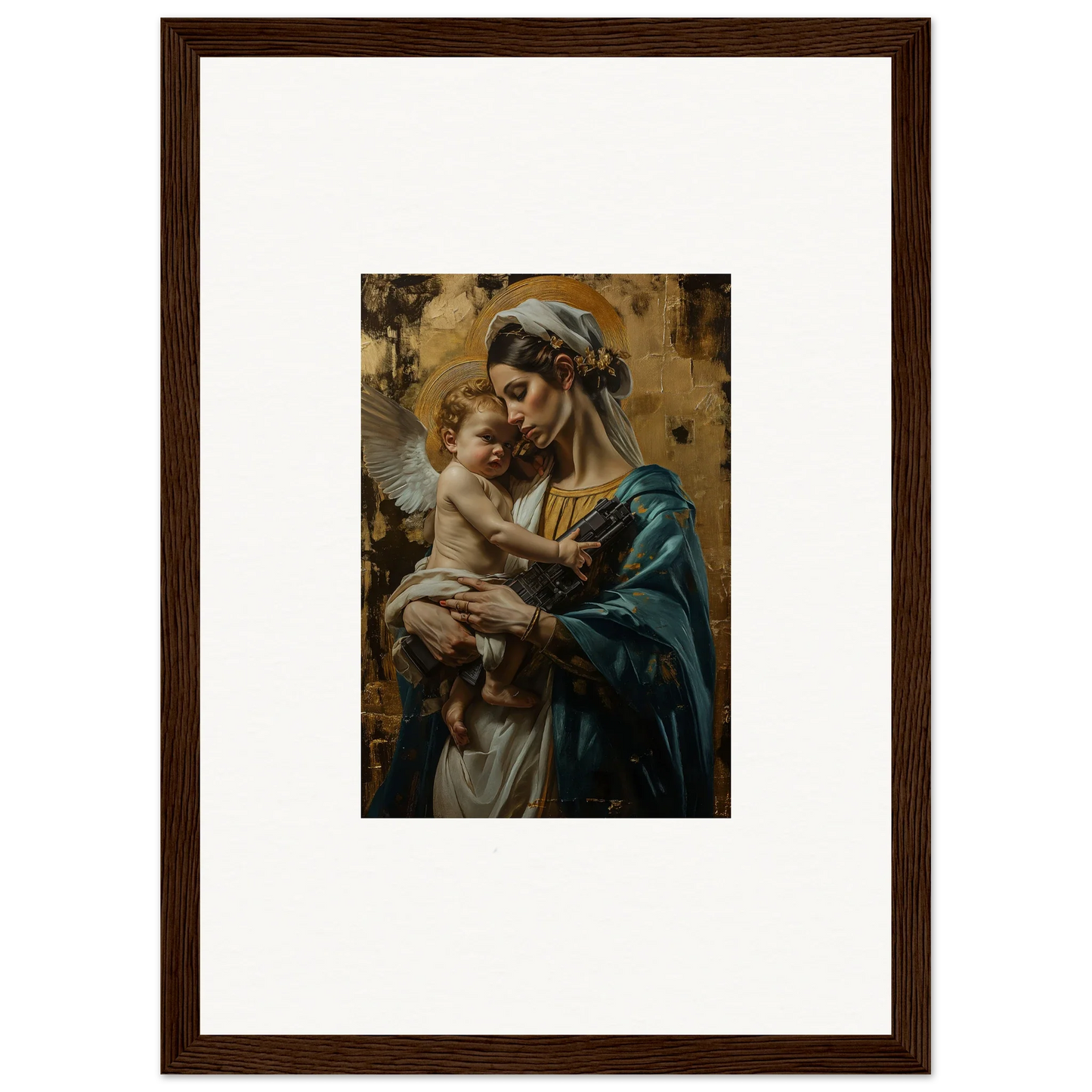 Framed wall art of a woman with a baby, inspired by Madonna, perfect for room decor