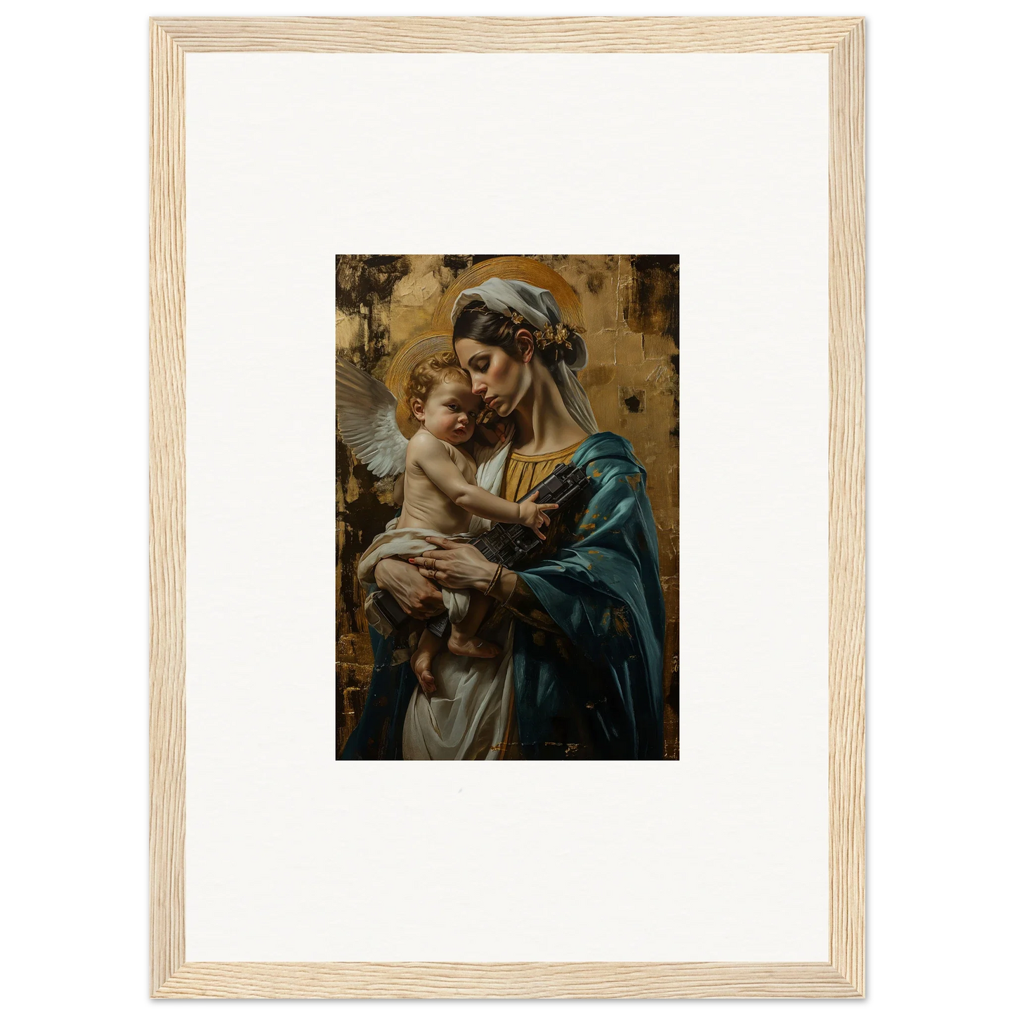 Framed wall art of a woman and baby, perfect for nursery room decor with metallic lullabies