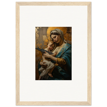 Framed wall art of a woman holding a baby, embodying Serenity Spirit for room decor