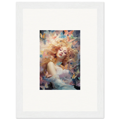 Framed wall art of a woman with flowing blonde hair for vibrant room decor