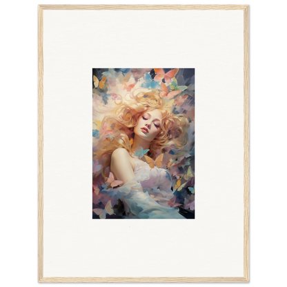 Framed wall art of a woman with blonde hair, perfect for vibrant room decor