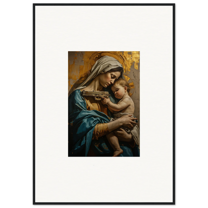 Framed wall art of a woman in blue robes with a baby from Saints Harmony collection