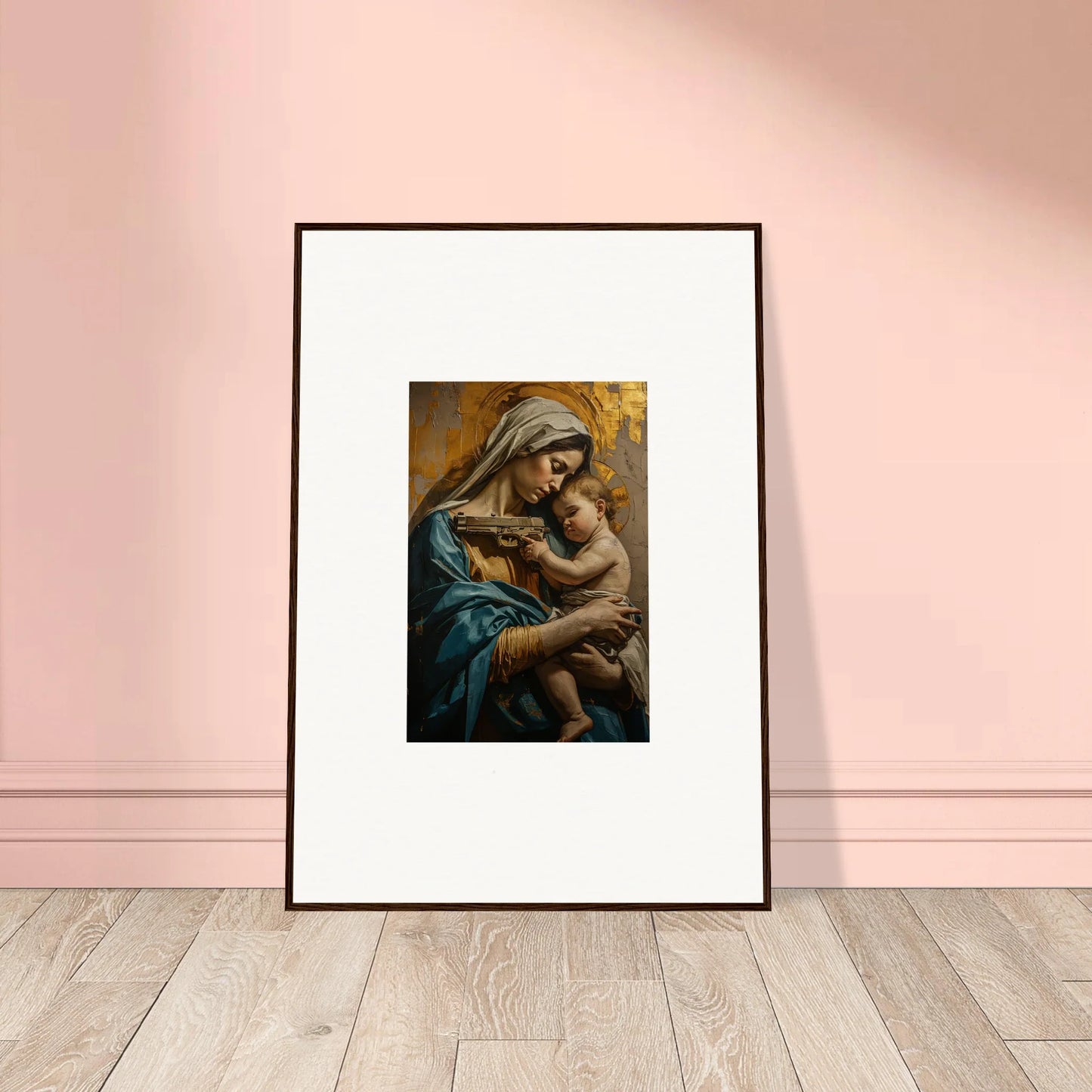 Framed wall art of a woman with a child, perfect for Saints Harmony room decor