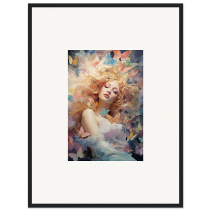 Framed wall art of a woman with flowing hair for vibrant room decor