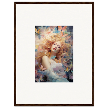 Framed wall art of a woman with flowing hair, perfect for vibrant room decor