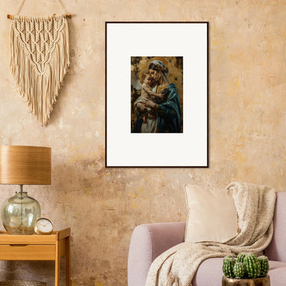 Framed wall art of a woman with a lamb, perfect for metallic lullabies room decor