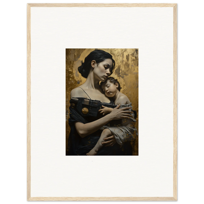 Framed wall art of a woman embracing a child, perfect for room decor in the Protector Diptych