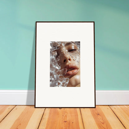 Framed wall art of a close-up facial portrait with water droplets for stunning room decor