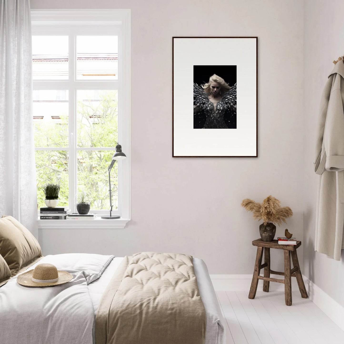 Framed wall art of an eagle with ruffled feathers for Phantom Reverie room decor