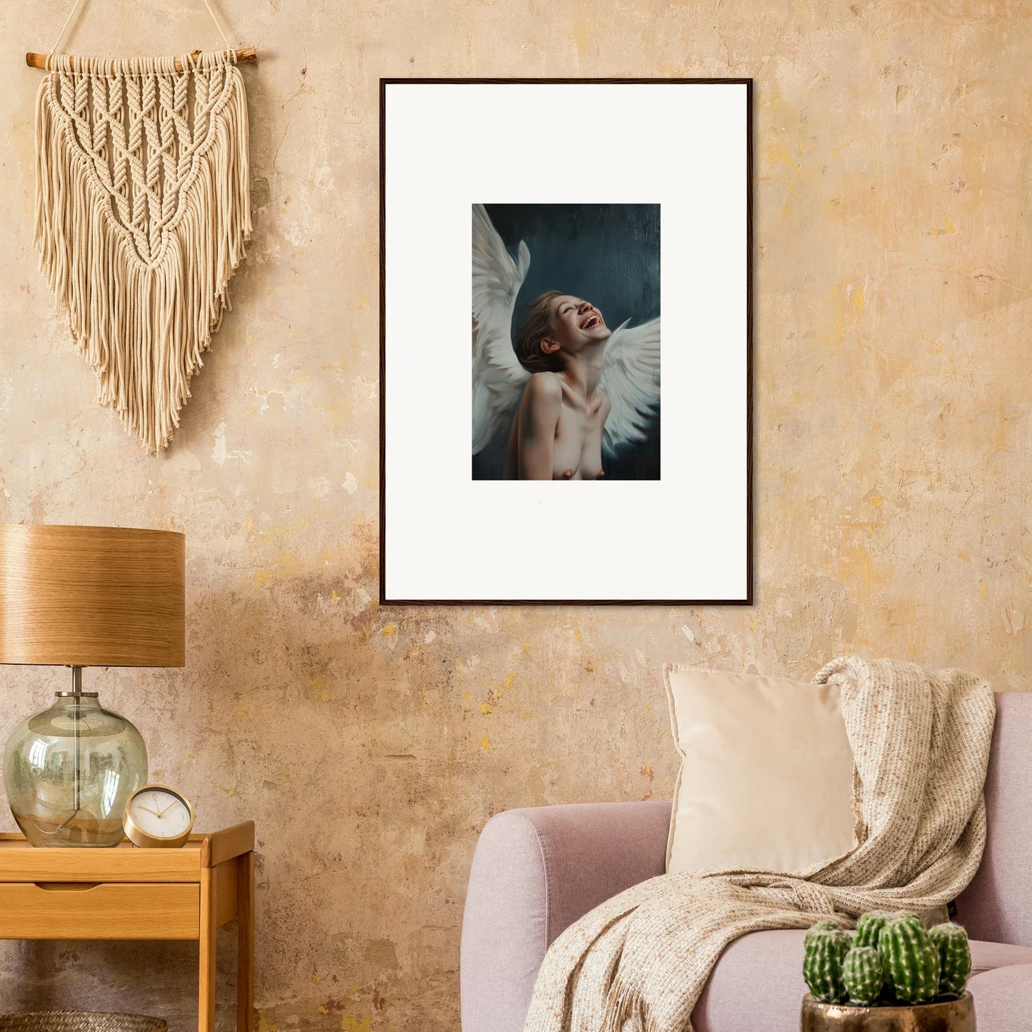 Framed wall art of a figure with wings for stylish room decor showcasing Wing Time