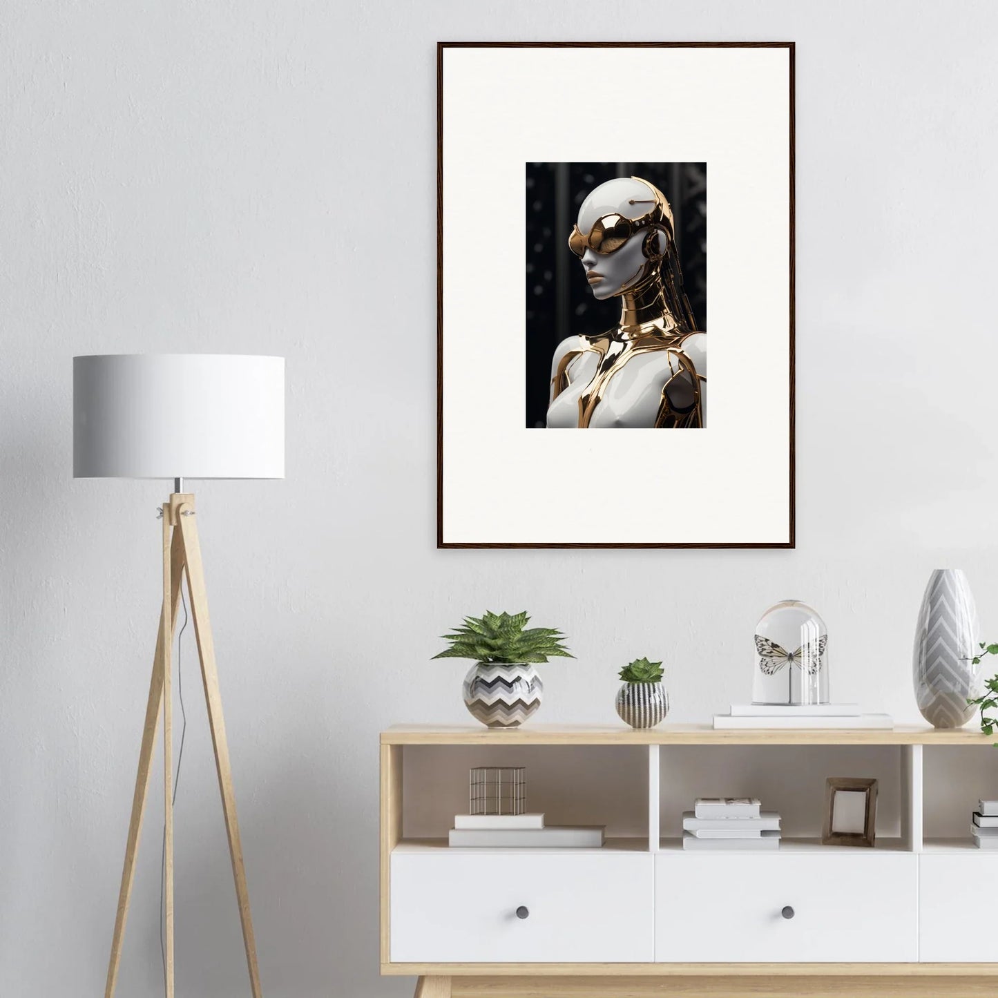 Framed wall art of a futuristic humanoid robot for unique room decor, Psyche Glimmer