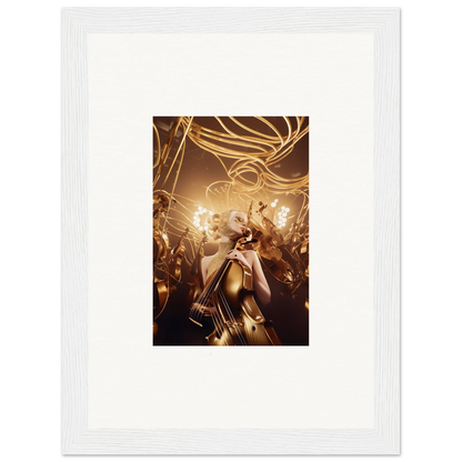 Framed wall art of a glamorous figure in golden attire, embodying Harmony Enigma