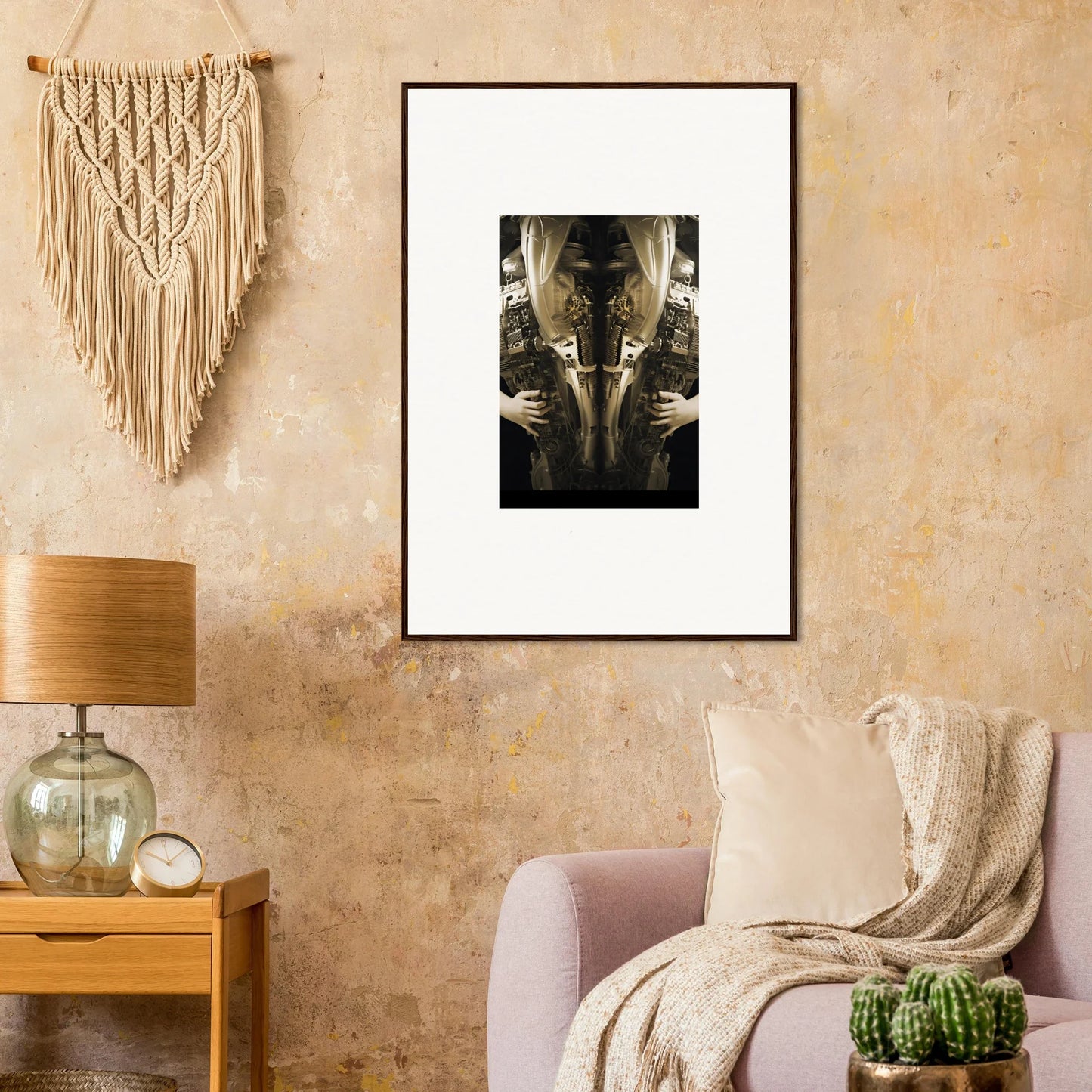 Framed wall art featuring a mirrored figure in dark tones for elegant room decor