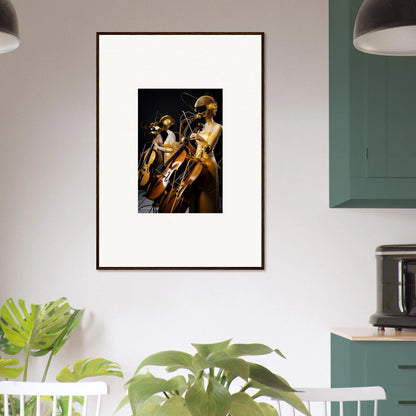 Framed wall art of musicians with a cello, perfect for Amber Crescendo room decor