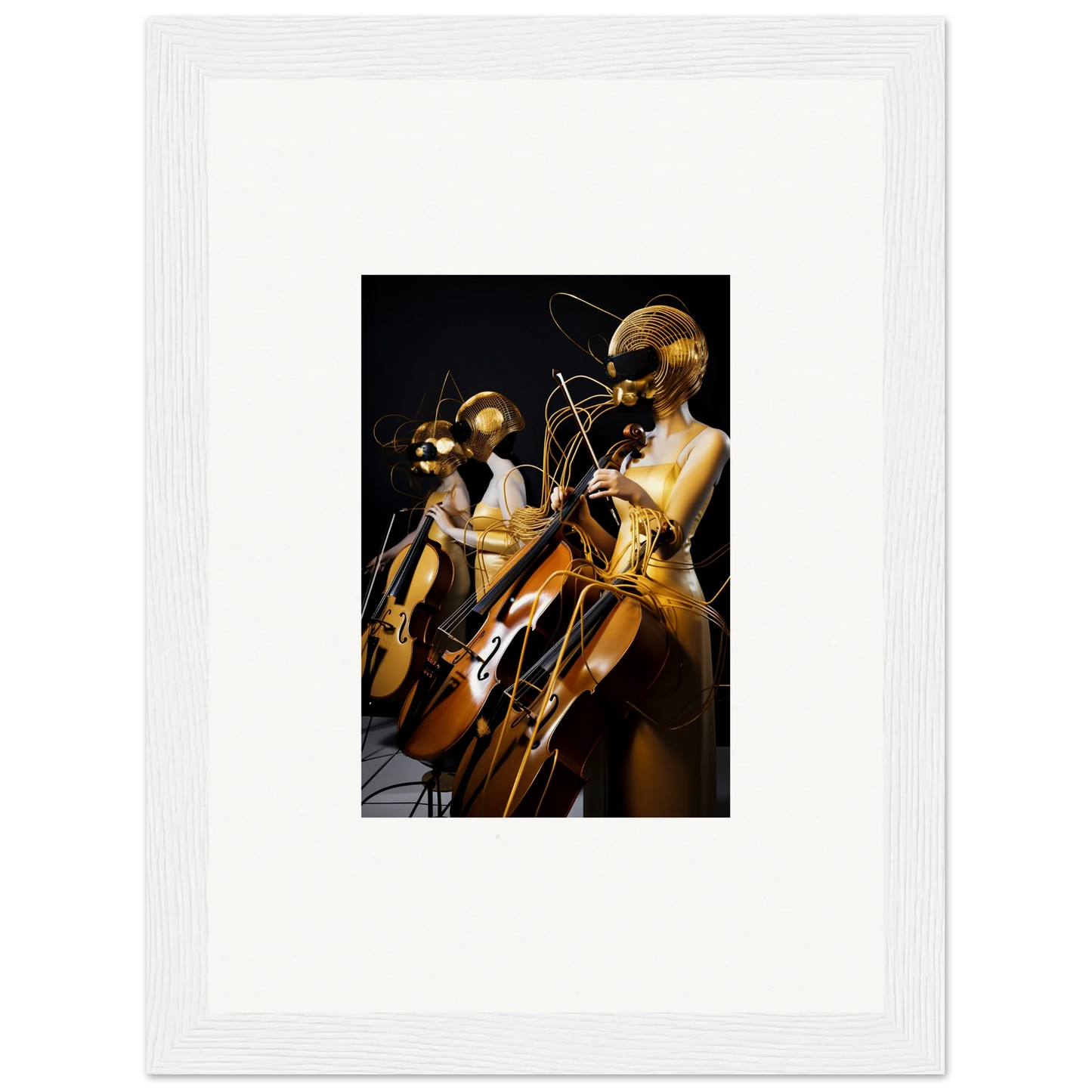 Framed wall art of musicians at Amber Crescendo performance for stylish room decor