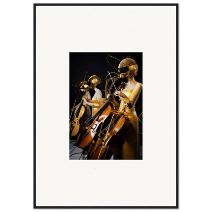 Framed wall art of musicians playing stringed instruments, an amber crescendo for room decor