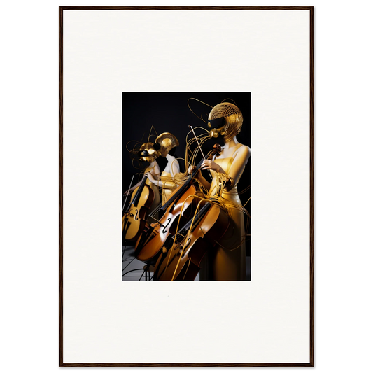 Framed wall art of musicians in Electric Amber Crescendo for stylish room decor