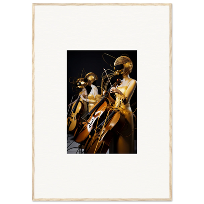 Framed wall art of musicians performing Electric Amber Crescendo on stage