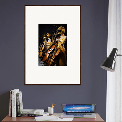 Framed wall art of musicians in amber crescendo, perfect for stylish room decor