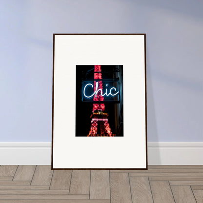 Framed wall art of a neon Chic sign with Eiffel Tower for stylish Paris dreams room decor