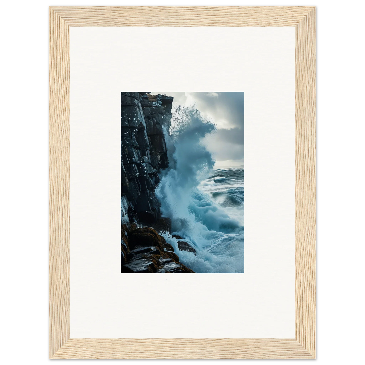 Framed wall art of crashing ocean waves for elegant room decor and baptism translation