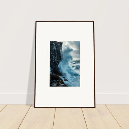 Framed wall art of crashing ocean waves for inspiring room decor and baptism translation