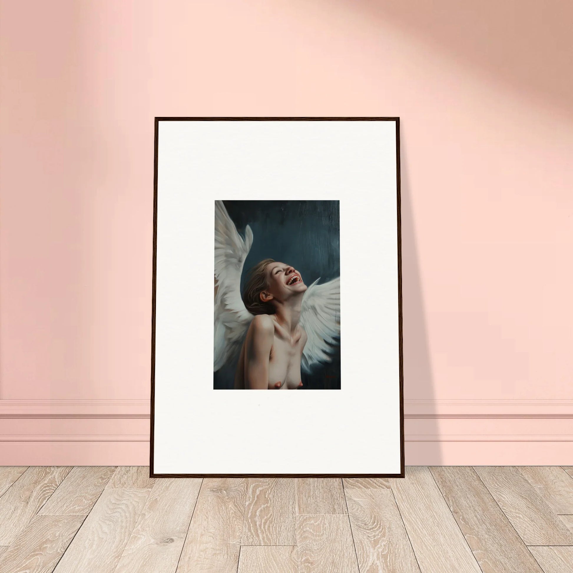 Framed wall art of a person with angel wings, perfect for wing time room decor