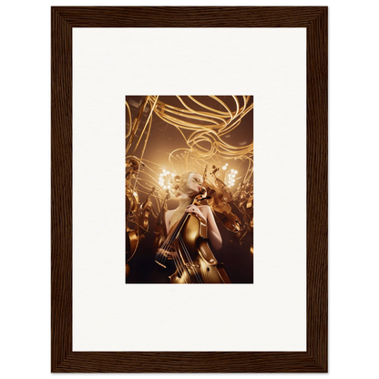 Framed wall art of a person in golden attire, embodying Harmony Enigma for room decor