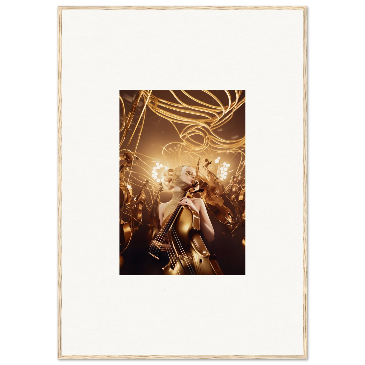 Framed wall art of Golden Harmony Enigma at a vibrant celebratory event