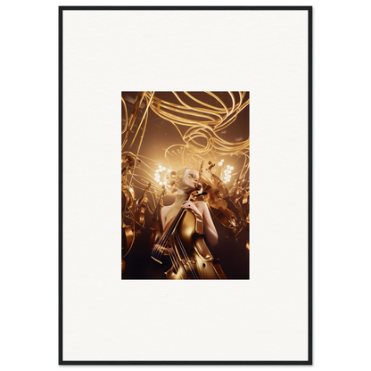 Framed wall art of a person in swirling golden light at a vibrant celebration for harmony enigma