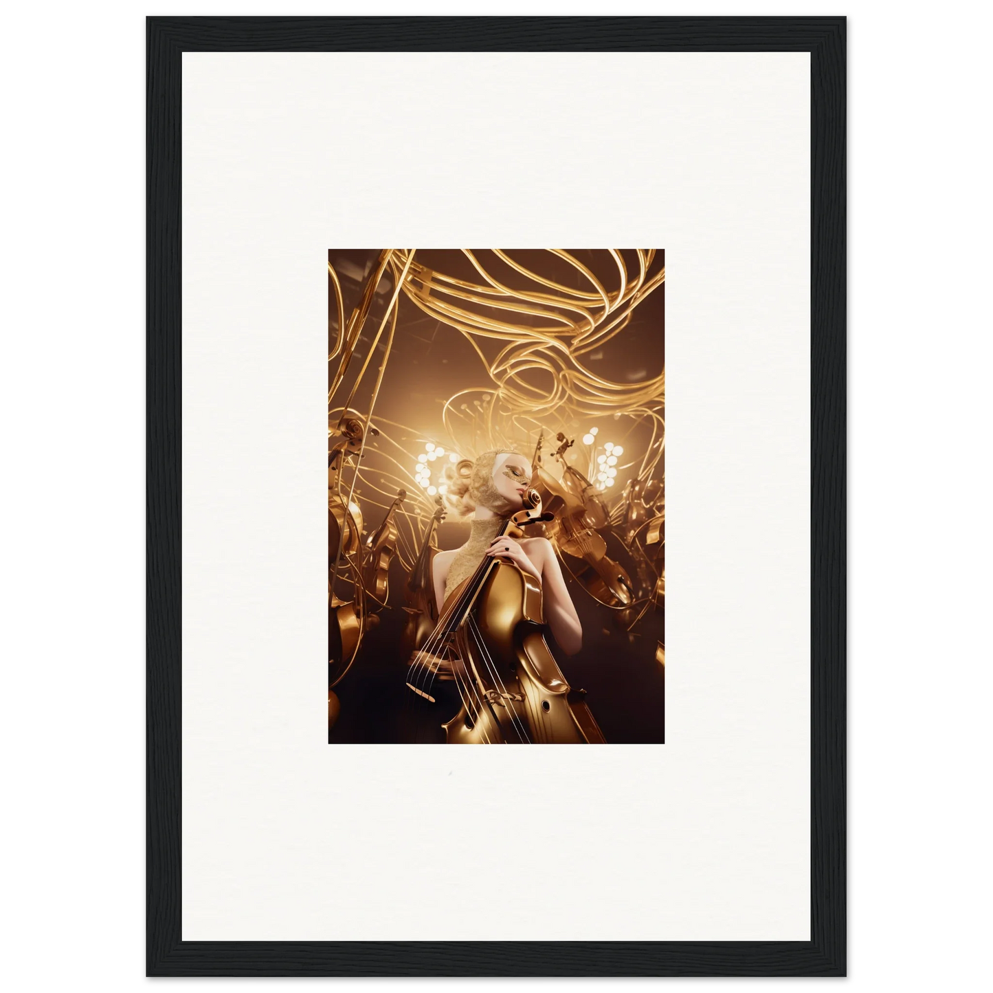 Framed wall art featuring a person in golden light, embodying Harmony Enigma decor