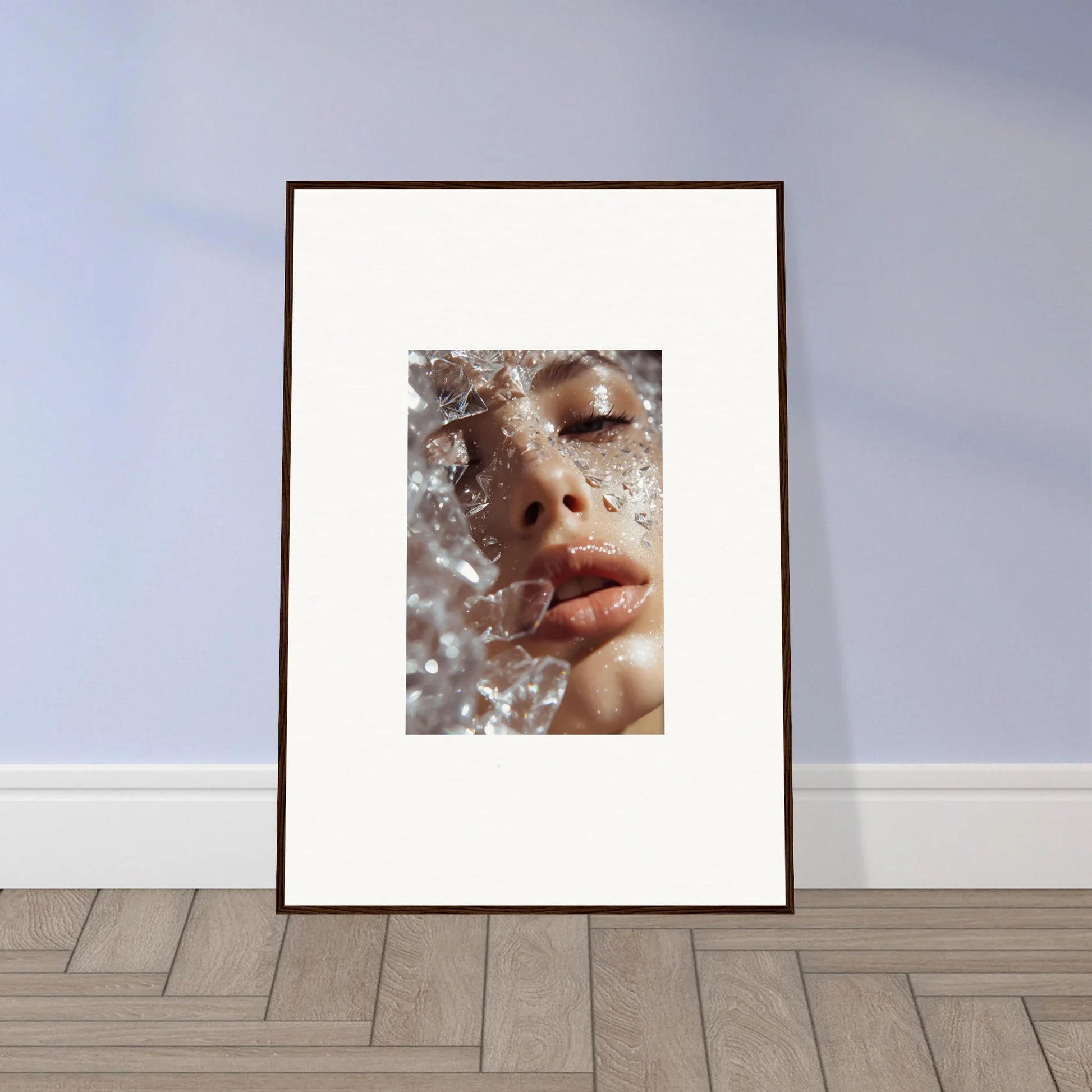 Framed wall art of a whispering dreamer with water droplets for unique room decor