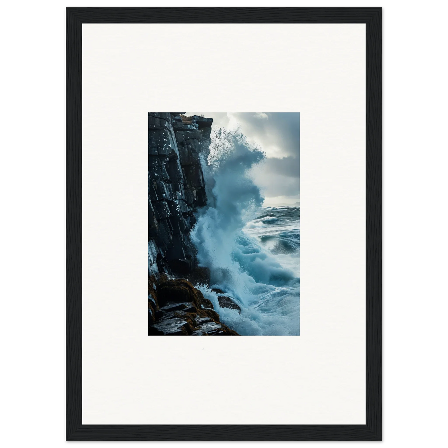 Framed wall art of powerful ocean waves for inspiring room decor and baptism translation