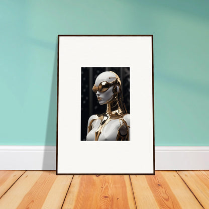 Framed wall art of a futuristic mannequin showcasing Chrome Psyche Glimmer decor