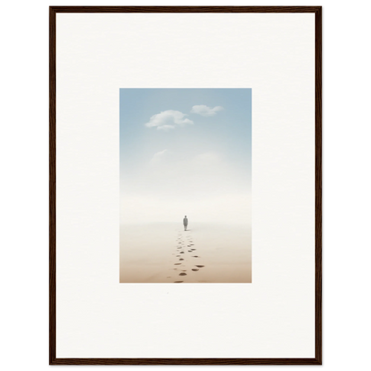 Framed wall art of a solitary figure on a misty beach, evoking entwined nostalgia