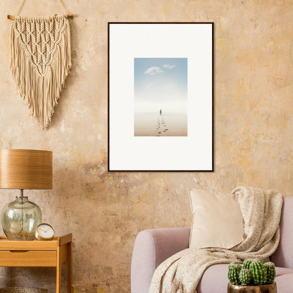 Framed wall art of a solitary figure on a beach, capturing entwined nostalgia