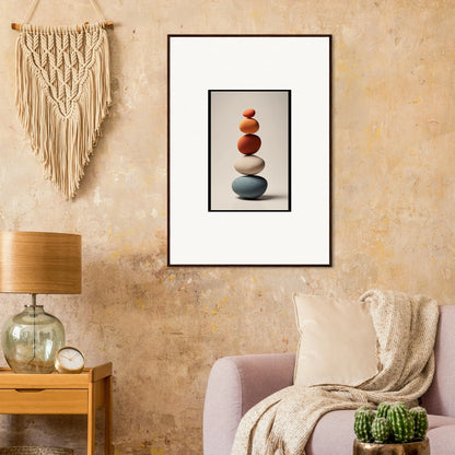 Framed wall art featuring a colorful stacked stone collage for unique room decor