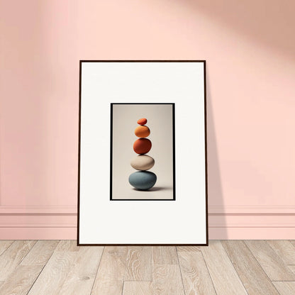 Framed wall art of colorful stacked stones for unique room decor and collage poetry