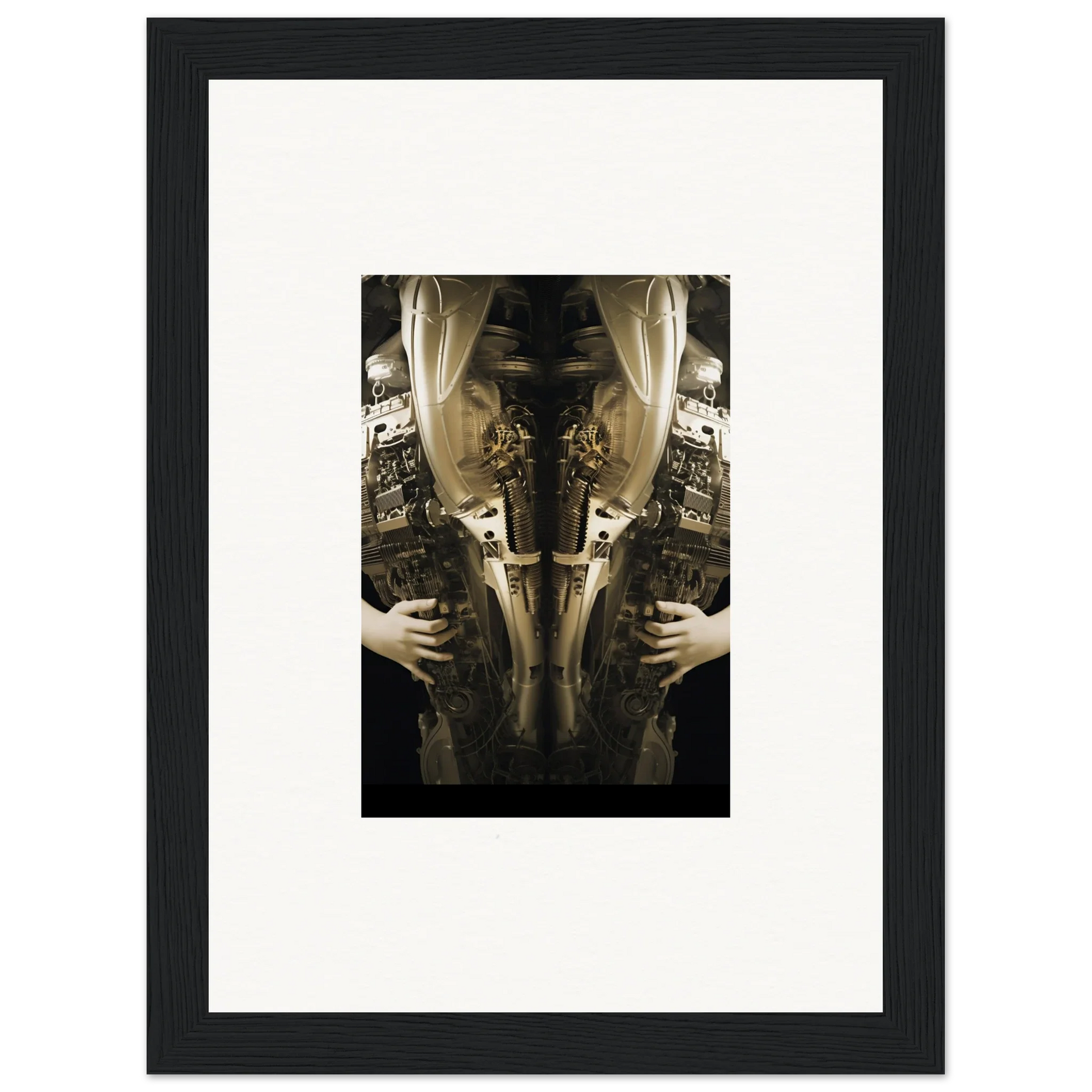 Framed wall art featuring symmetrical elegance quandary torso and hands image