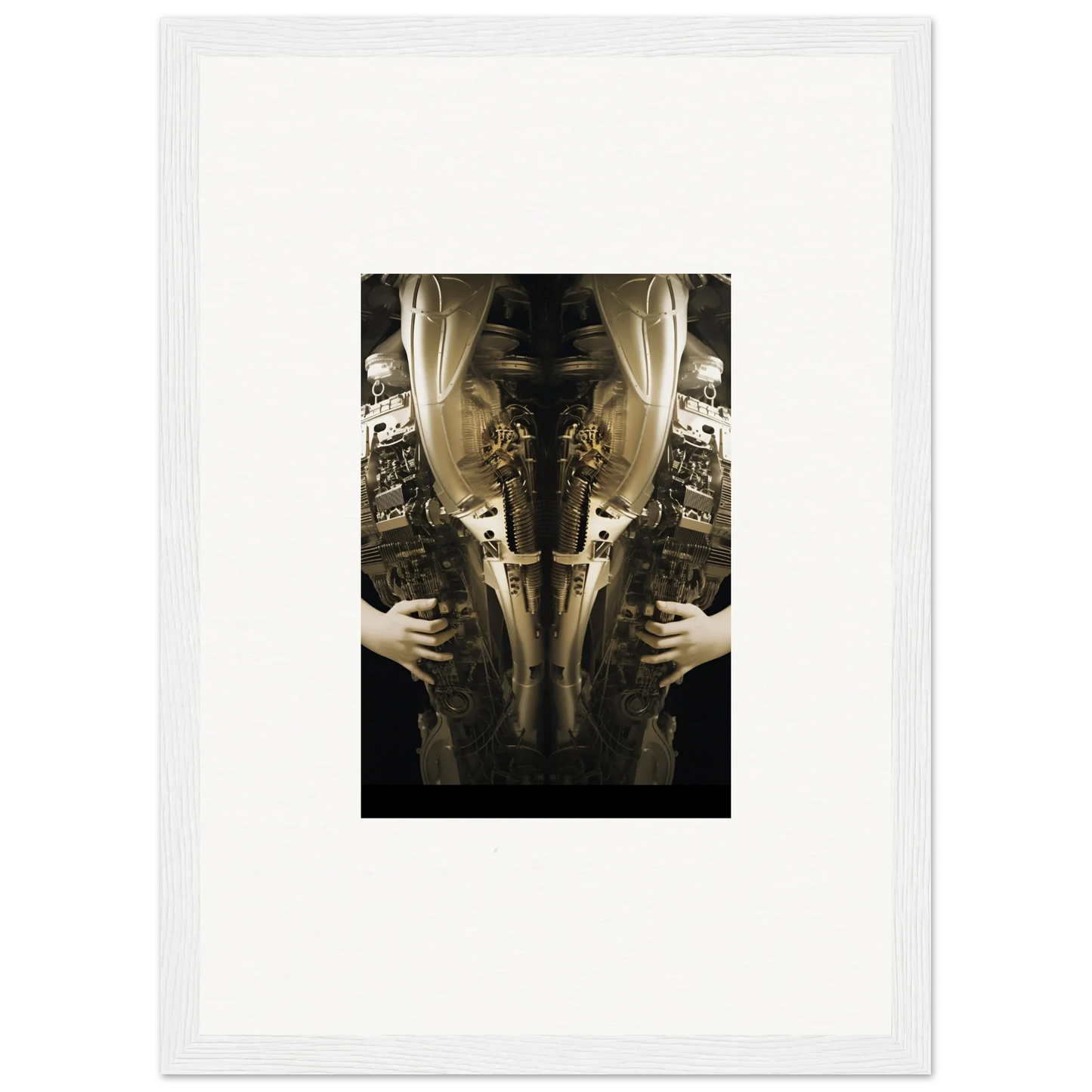 Framed wall art featuring a mirrored torso image, perfect for elegant room decor