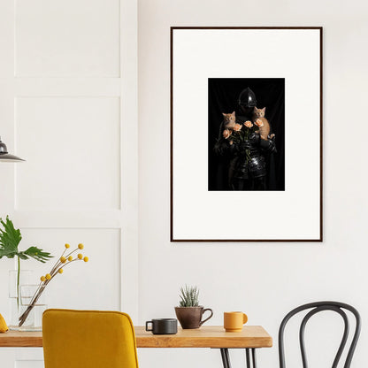 Framed wall art featuring three cats in dark foliage for stylish room decor