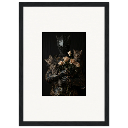 Framed wall art of three tabby kittens with flowers for cozy Cuddle Chaotica room decor